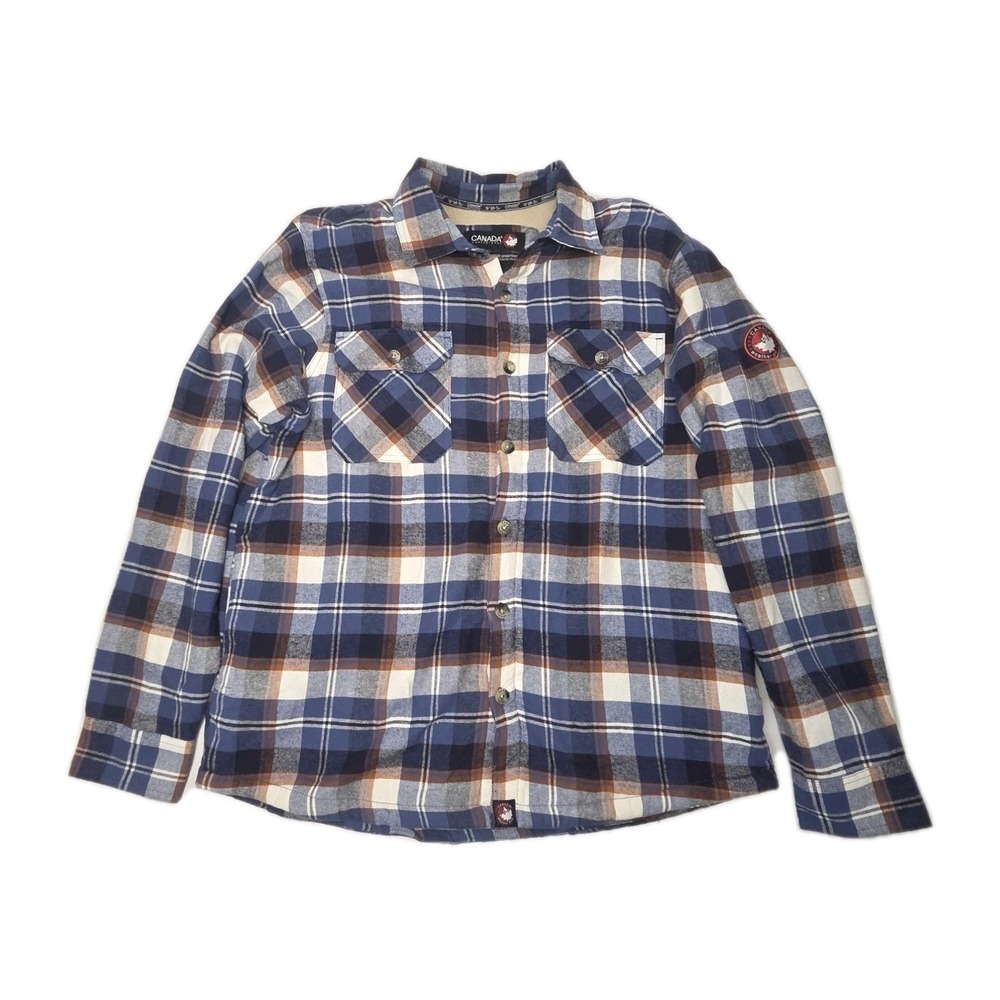 Canada Weathergear Blue & Red Checkered Flannel Jacket/ Shirt Fleeced Lined Sz L